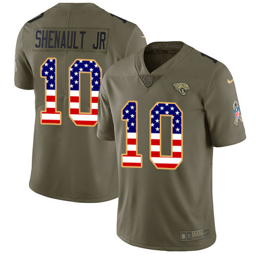 Men Nike Jacksonville Jaguars #10 Laviska Shenault Jr. Olive USA Flag  Stitched NFL Limited 2017 Salute To Service Jersey